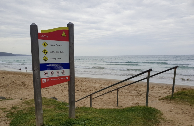 Lorne Beach Australia warning sign